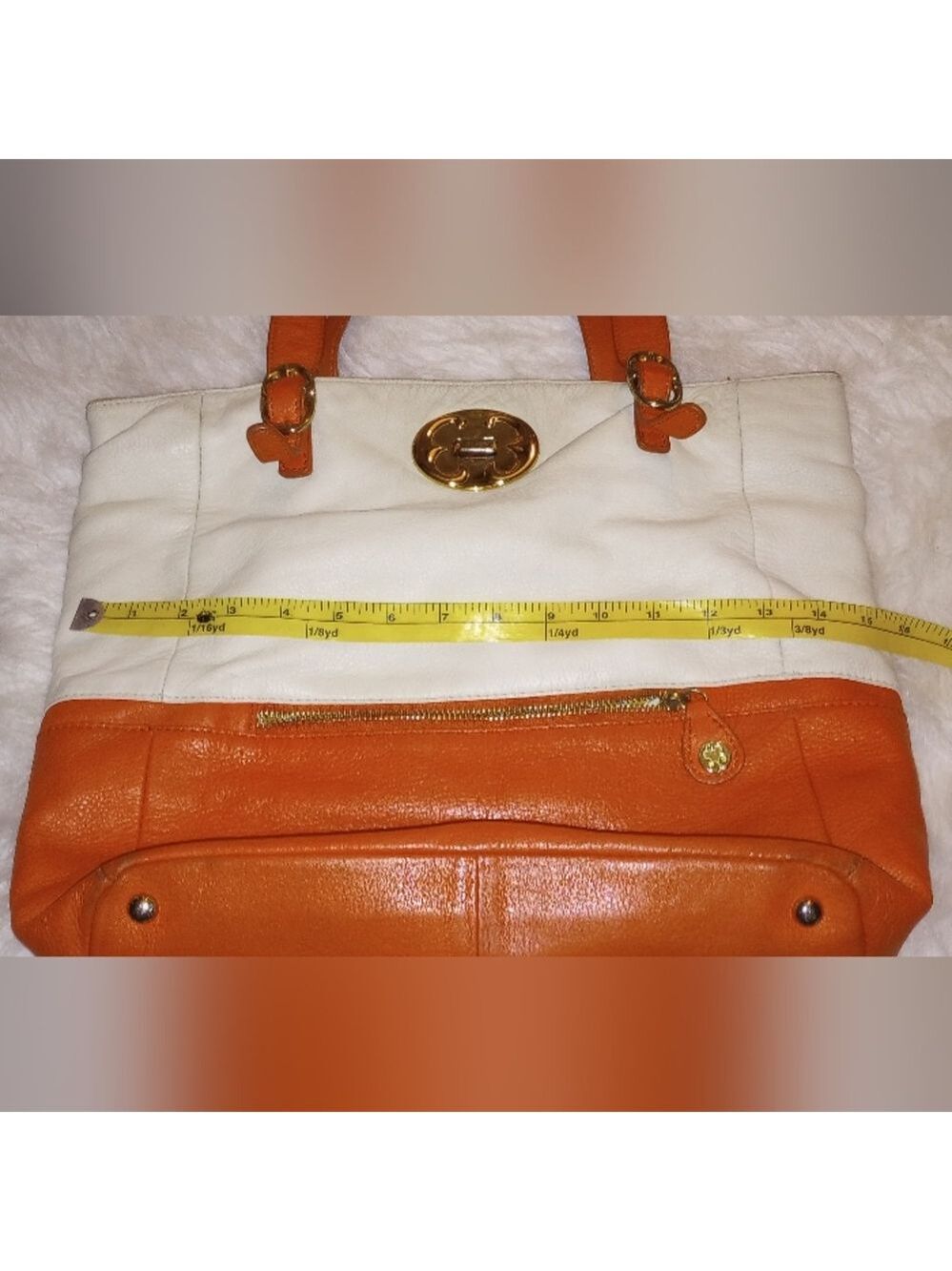 Emma Fox Colorblock Shoulder Bag. Goldtone Hardware. Double Sided. Logo. Orange. - Picture 7 of 13